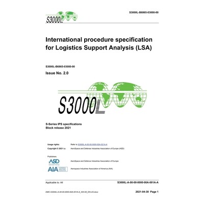 预订 S3000L, International procedure specification for Logistics Support Analysis (LSA), Issue 2.0: S-Series 2021 Block