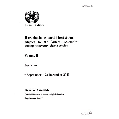 预订 Resolutions and Decisions Adopted by the General Assembly During Its Seventy-Eighth Session: Decisions, 5 September