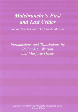 预订 Malebranche's First and Last Critics: Simon Foucher and Dortius de Mairan