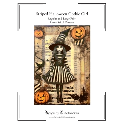 预订 Striped Halloween Gothic Girl Cross Stitch Pattern: Regular and Large Print Chart: 9798325081095