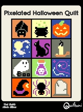 预订 Pixelated Halloween Quilt: A 12 Block Halloween Themed Quilt Pattern: 9781732229532