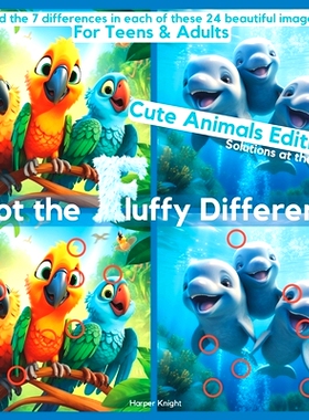 预订 Spot the Fluffy Difference - Cute Animals Edition: A Relaxing Picture Puzzle for Teens & Adults: 9798857439746