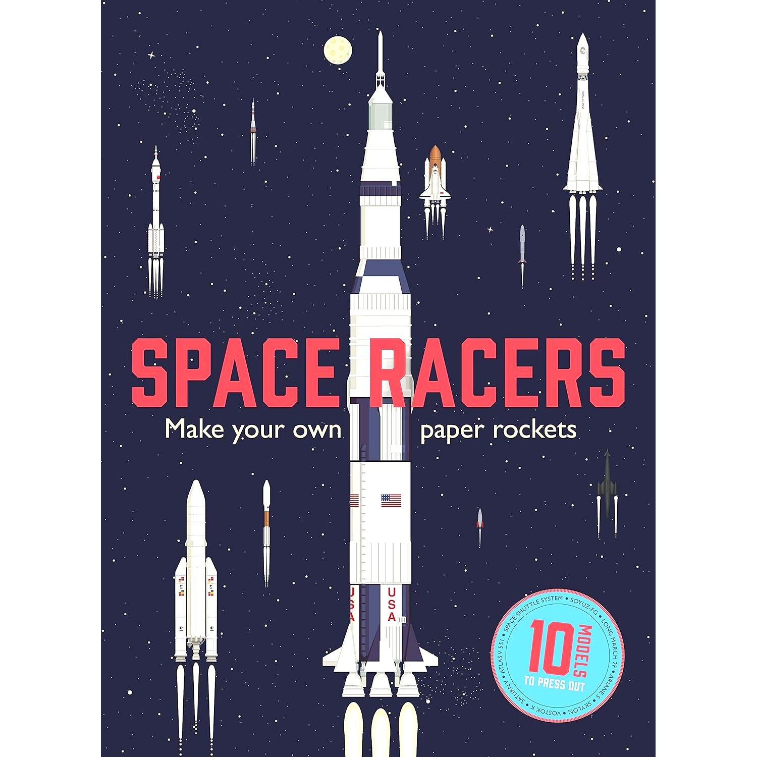 现货 太空竞赛：制作自己的纸火箭 英文原版 纸模型立体手工书 Space Racers: Make your own paper rockets