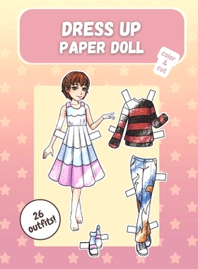 预订 Dress up paper doll, color & cut: 26 cute casual outfits to play with: 9798365269279