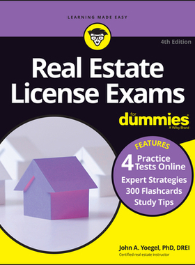 【预订】Real Estate License Exams for Dummies, 4th Edition with Online Practice