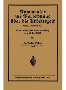 预订 Kommentar zur Verordnung über die Arbeitszeit: 9783662270608