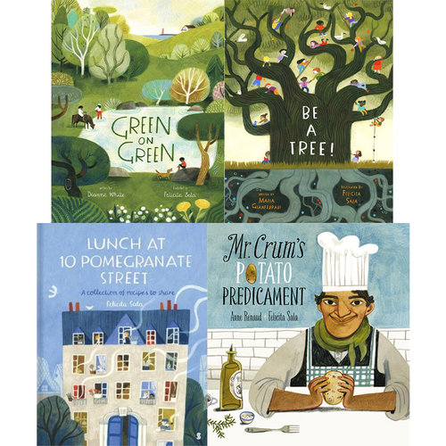 Felicita Sala插画绘本精装4本 英文原版Green on Green/Be a Tree/ Lunch at 10 Pomegranate Street/ Mr. Crum's Potato
