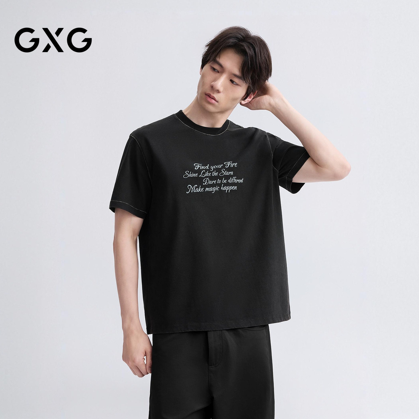GXG男装 短袖T恤水洗设计圆领短袖T恤短袖针织 2026夏季新品图片