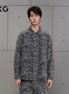 GXG男装 商场同款满印牛仔衬衫男长袖外套25年秋季新品G25XE93014