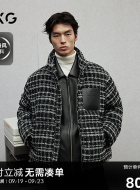 GXG男装 pu皮口袋小香风面料棉服男通勤保暖加厚外套 24冬季新品
