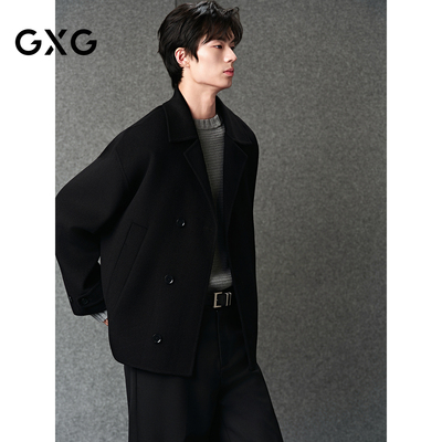GXG男装 经典西装翻领单排扣100%羊毛短大衣外套 25年冬季新品