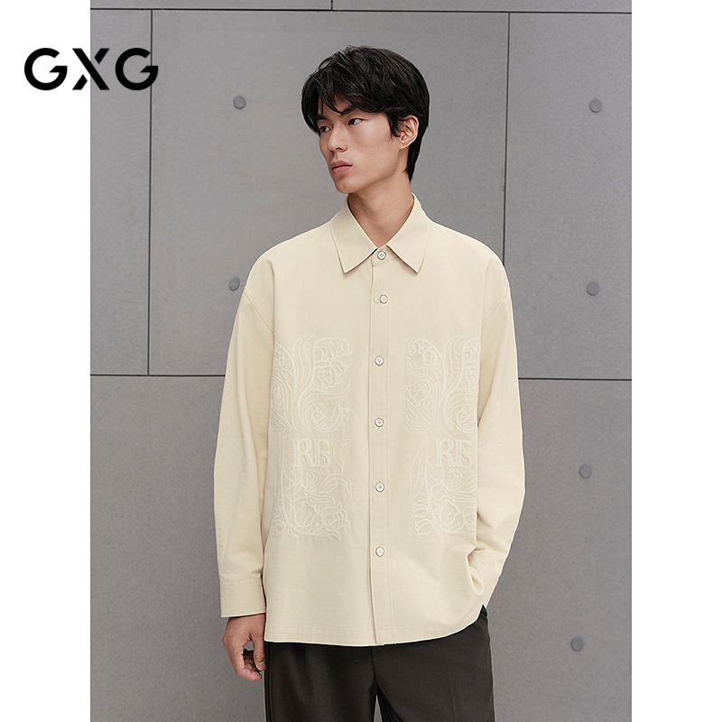 GXG男装 商场同款暗纹绣花衬衫休闲男衬衣25年秋季新品G25X033071