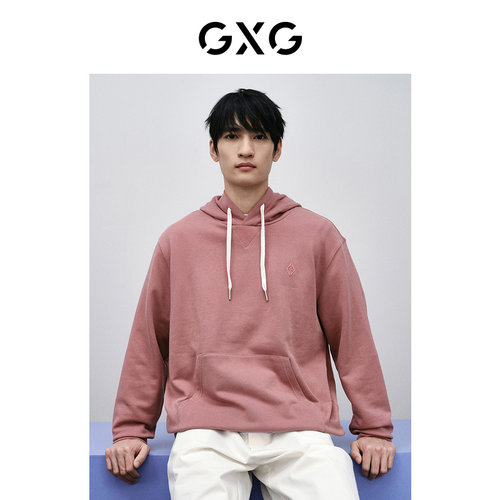 GXG男装 粉色潮流压花连帽卫衣 24年春季新品GFX13100861