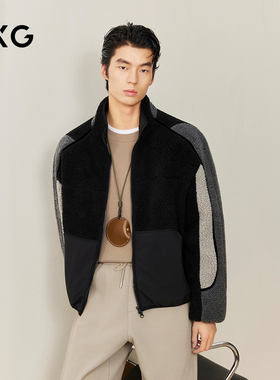 GXG男装 商场同款拼色羊羔绒夹克 2025年冬季新品G25X214080