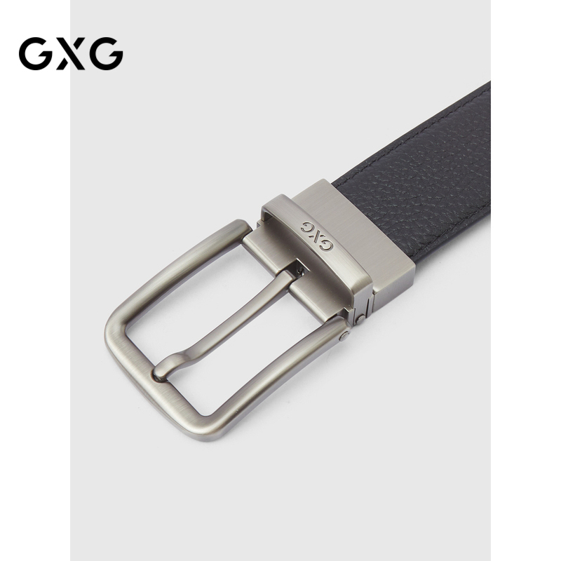 GXG通勤皮带简约针扣男士腰带商务休闲真皮黑色裤带