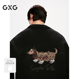 新品 GXG男装 2025年冬季 通勤线衫 腊肠狗小标毛衣休闲简约针织衫