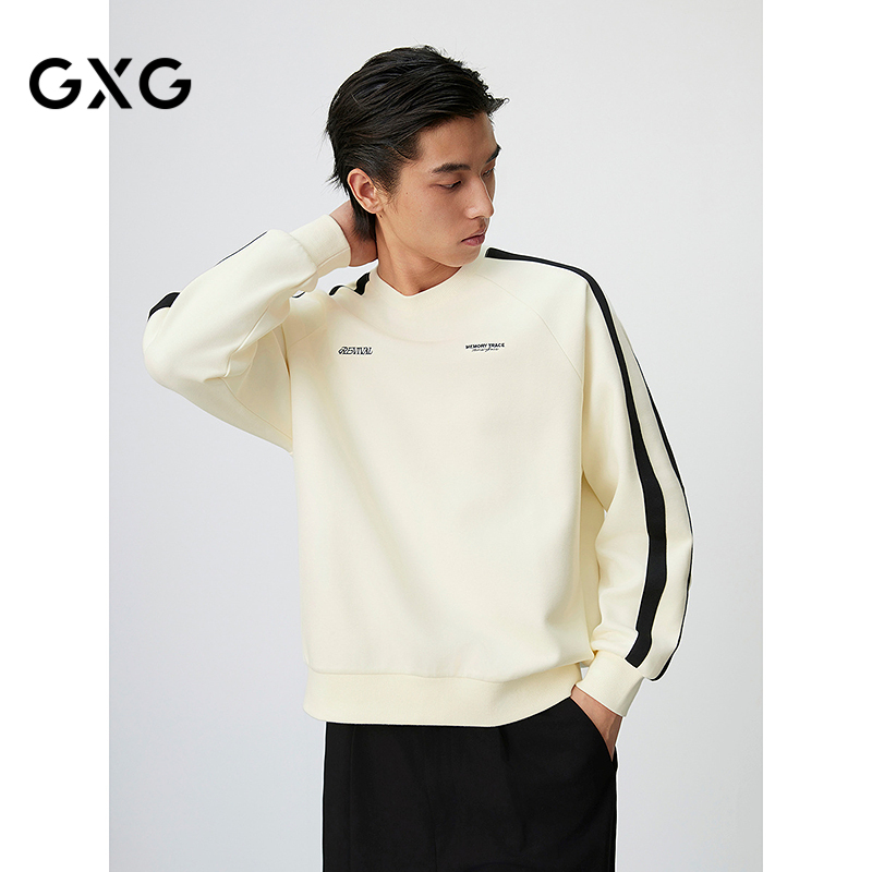 GXG男装 撞色拼接插肩袖圆领卫衣运动长袖上衣 25年春