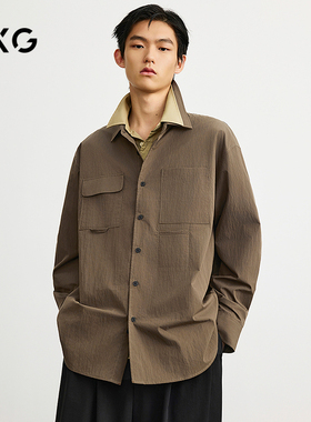 GXG男装 棕色口袋设计简约时尚长袖衬衫25年春季新品G25X031007