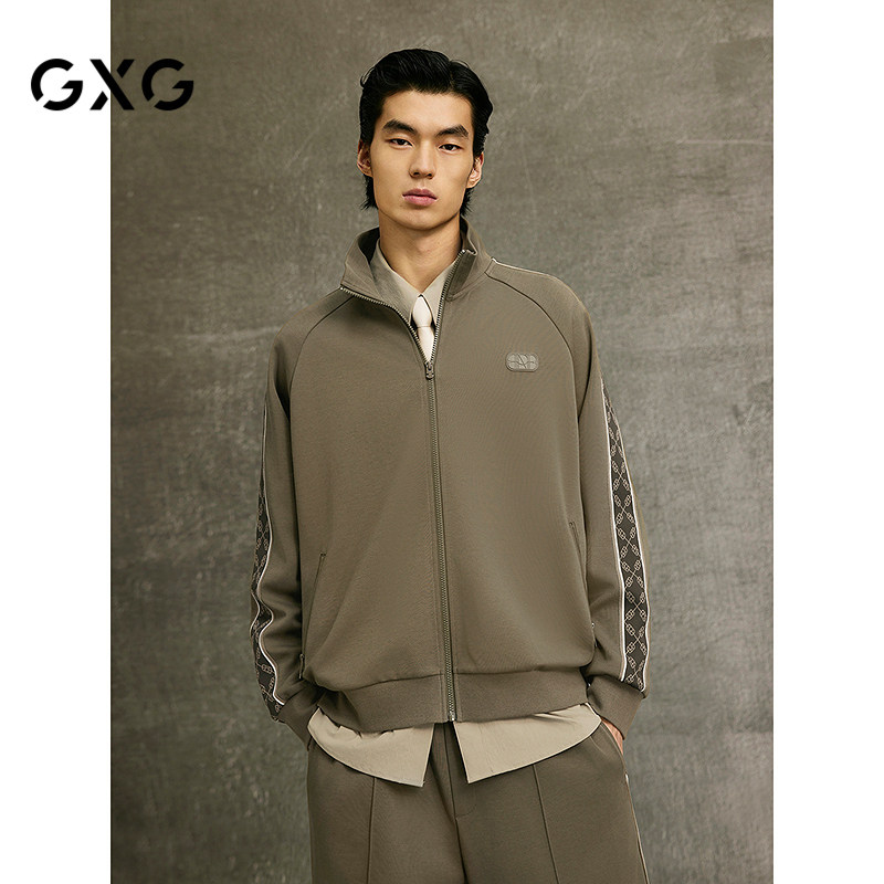 GXG男装 商场同款卫衣拉链开衫侧边织带长袖上衣 25春G25X311002