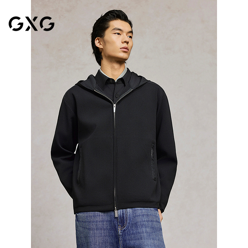 GXG男装 商场同款连帽开衫插肩针织衫通勤外套 25年春G25X301001