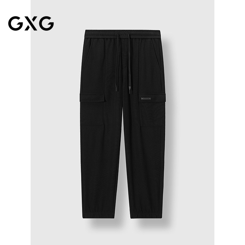GXG男装 黑色口袋束脚裤户外工装长裤通勤男休闲裤 春款