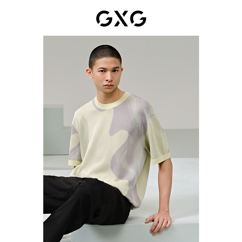GXG男装 黄色渐变设计短袖T恤2024年夏季新品G24X442055