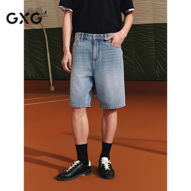 GXG男装 商场同款直筒浅蓝水洗牛仔裤休闲短裤25夏新品G25X252011