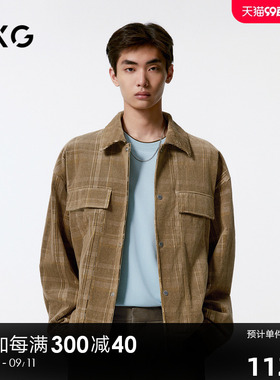 GXG男装 商场同款 复古格纹灯芯绒夹克男 24年秋新品G24X213016