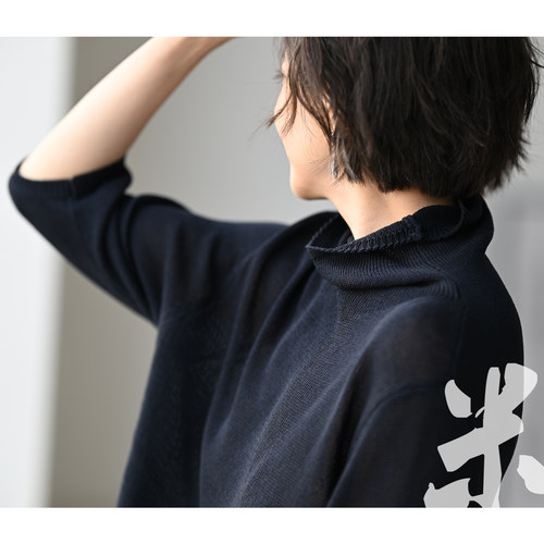 亚麻混纺高领短袖薄款打底针织衫