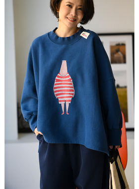 包邮特●R29302 韩版休闲洋气圆领宽松可爱卡通印花加绒卫衣女冬