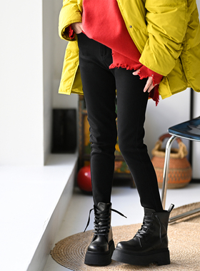 包邮N56390 文艺休闲百搭高腰弹力修身毛边加绒小脚牛仔裤女秋冬