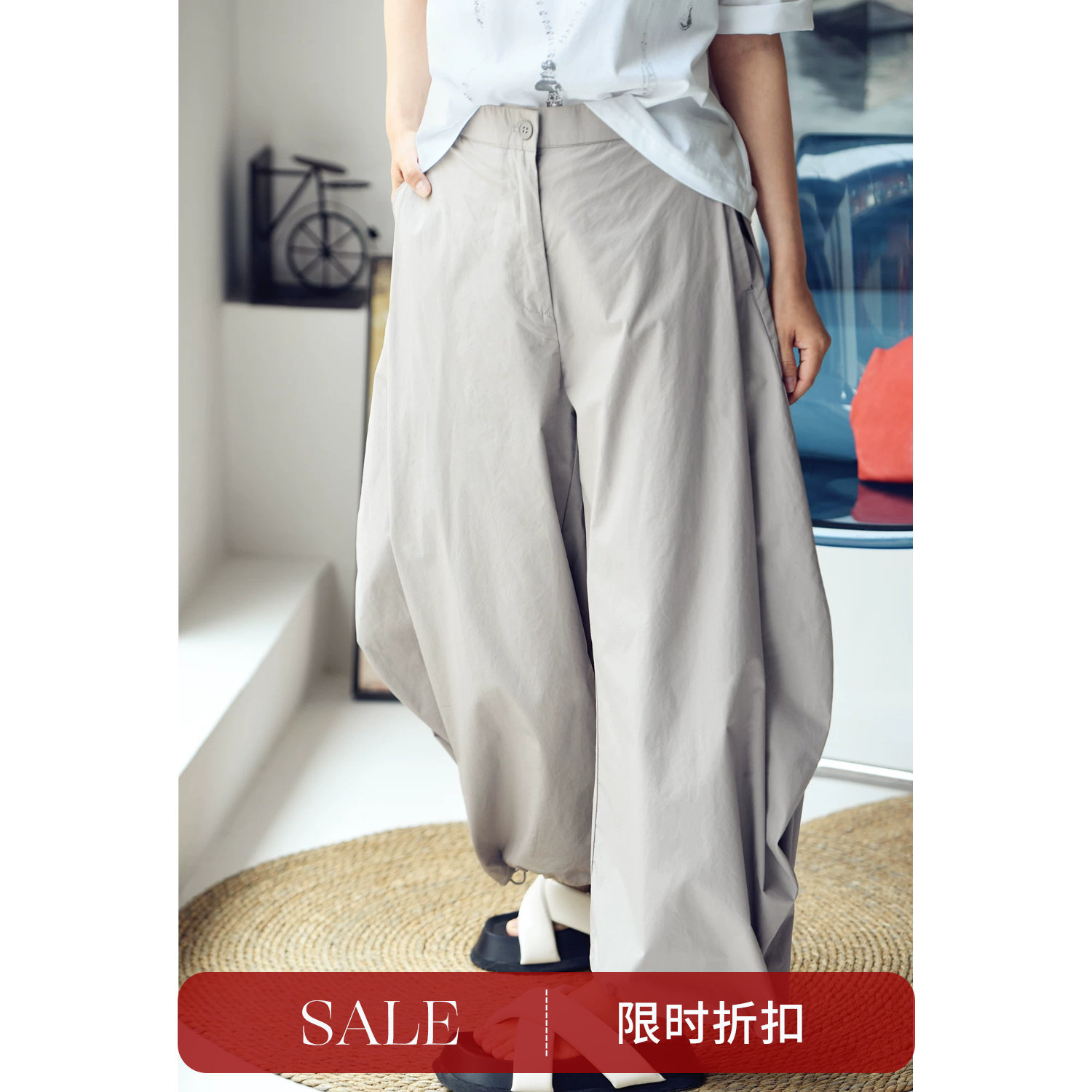 K5656C 个性十足显瘦高腰捏褶茧型九分阔腿休闲裤女春夏米兰宣言