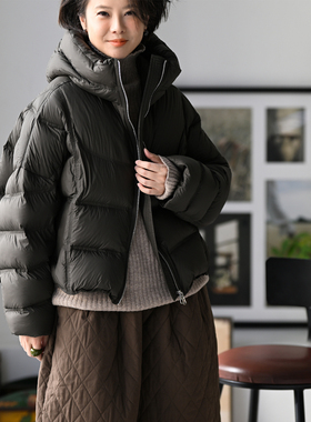 包邮特●Y20526 韩版休闲廓形白鸭绒宽松加厚连帽短款羽绒服女冬