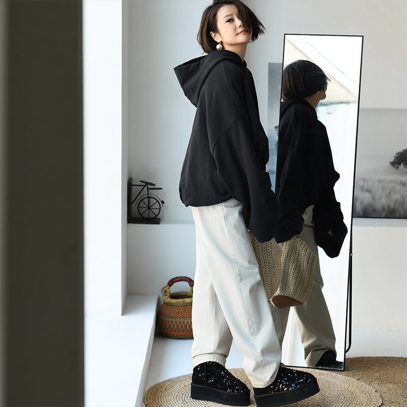 甩袖双层宽松连帽卫衣韩版慵懒风