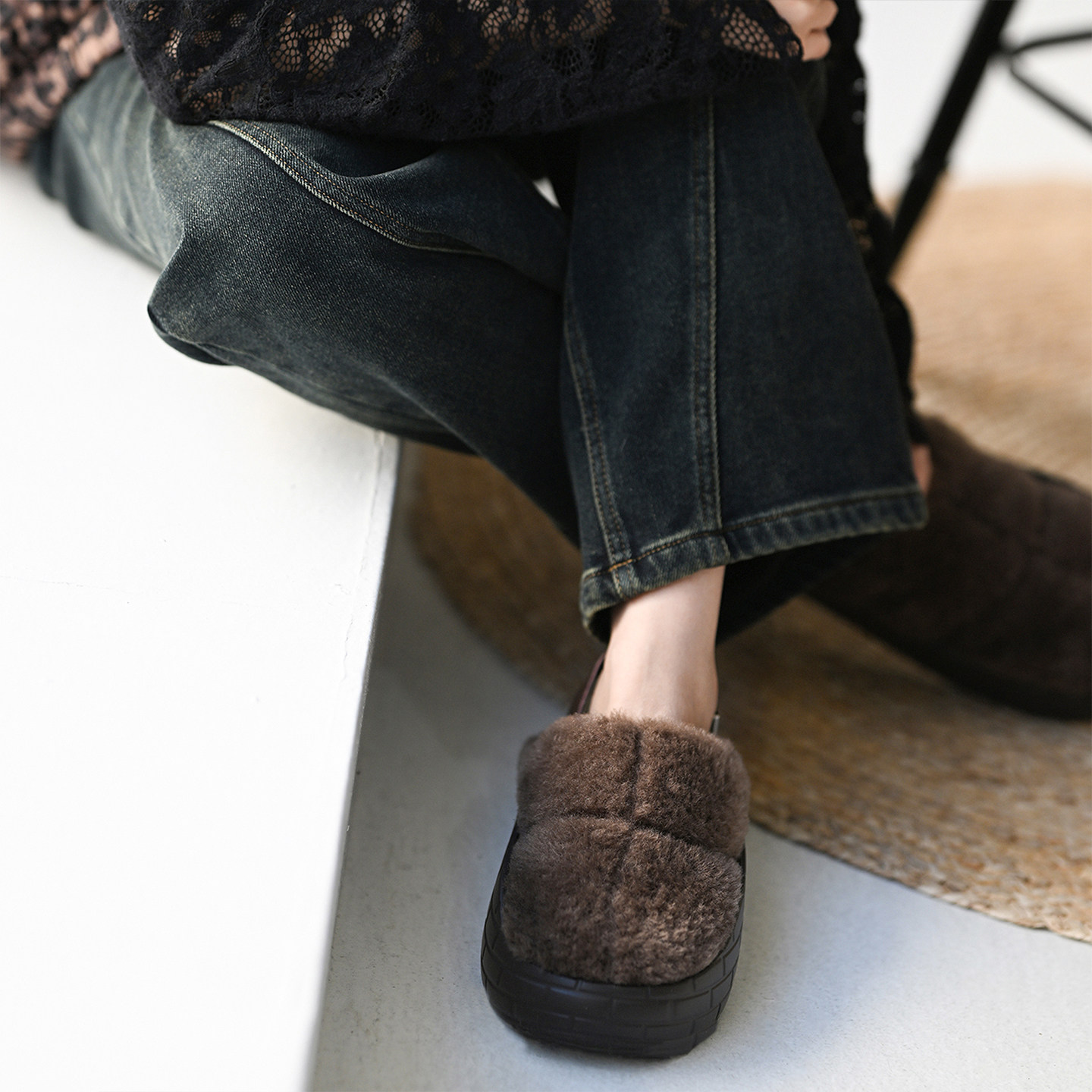 包邮特●S89000 休闲文艺百搭平底洋气咖色包头夹棉拖鞋女士25冬,女鞋,包头拖,淘宝优惠券,粉丝福利购,淘宝优惠卷