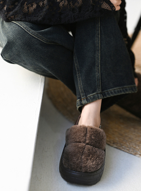 包邮特●S89000 休闲文艺百搭平底洋气咖色包头夹棉拖鞋女士25冬