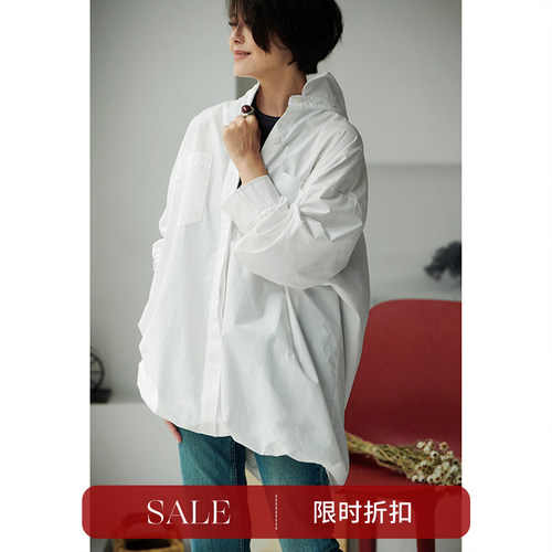 宽松慵懒假两件中长款衬衫女