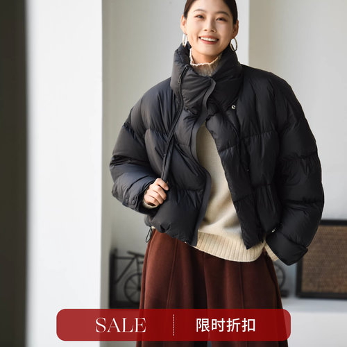 双拉链加厚短款面包羽绒服简约