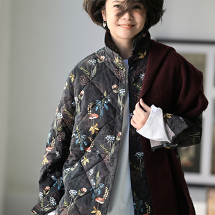 棉服女冬 F57380 式 夹棉衬衫 米兰宣言 文艺复古印花绗缝直筒中长款