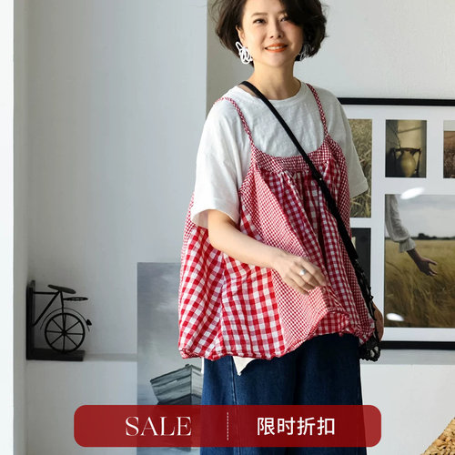 红白格子外穿娃娃款吊带背心