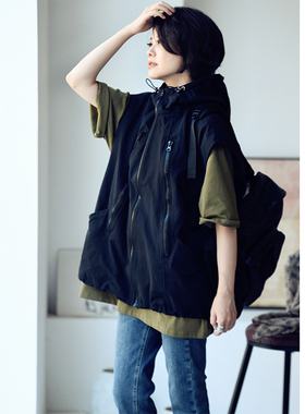 V3901C 韩版休闲简约拉链设计帅气工装风宽松连帽马夹秋 米兰宣言