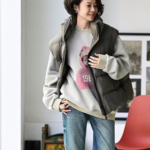 韩版 R23865 休闲洋气撞色可爱女孩印花宽松加绒卫衣女25秋冬 包邮