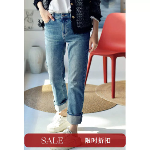 弹力显瘦直筒牛仔裤女春秋