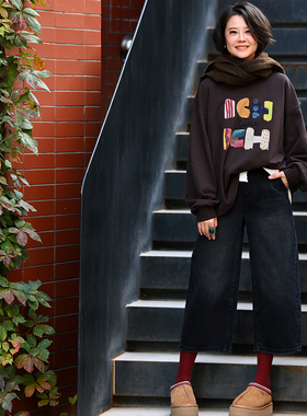 包邮N98022 韩版休闲百搭高腰方兜洋气磨色宽腿八分直筒牛仔裤女