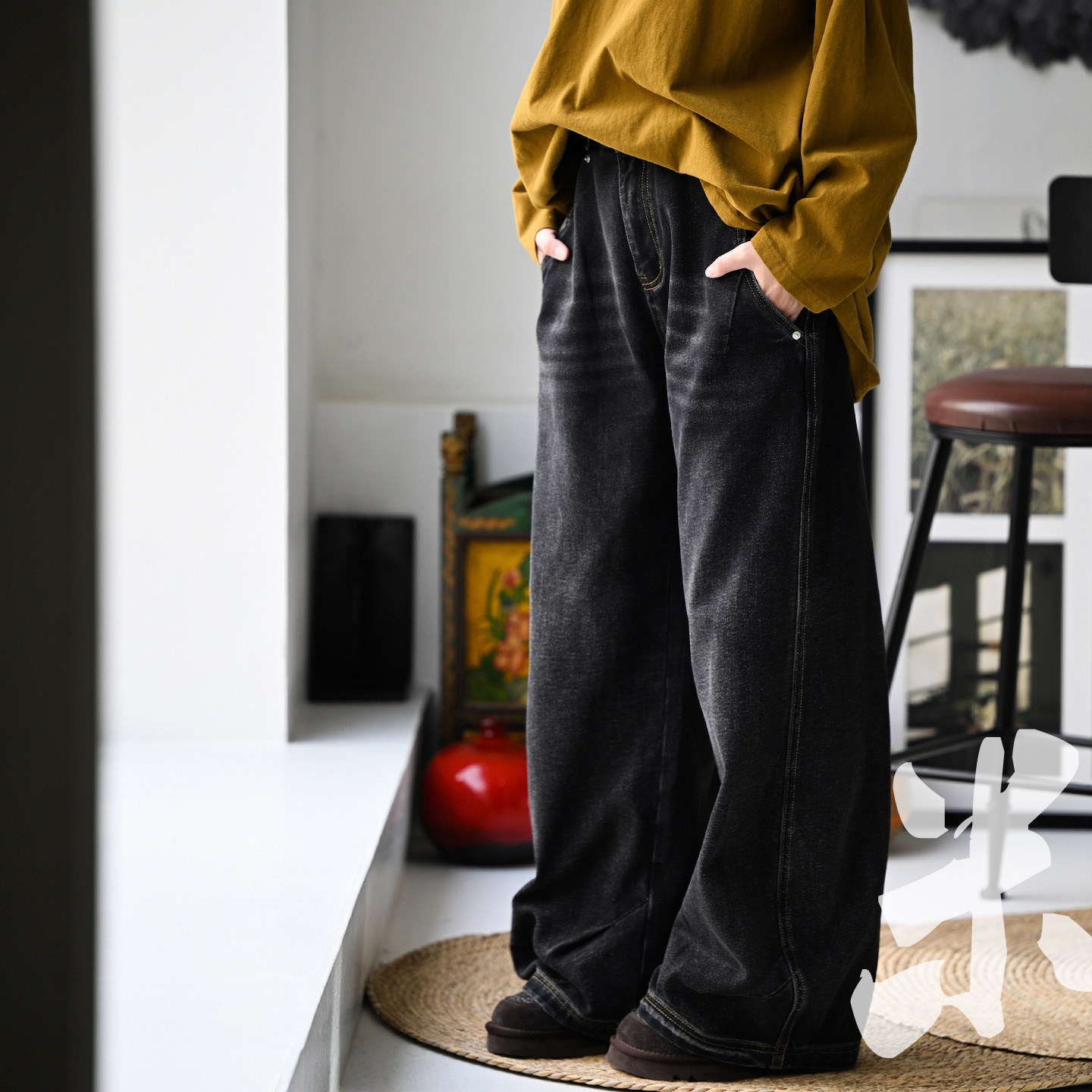 N78618 文艺休闲水洗做旧捏褶宽松阔腿弯刀牛仔裤女秋冬新品速递,女装/女士精品,牛仔裤,淘宝优惠券,粉丝福利购,淘宝优惠卷