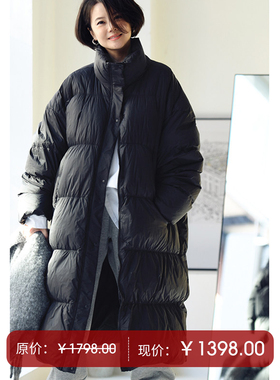 Y8122C鸭绒宽松加厚保暖黑色长款立领羽绒服女冬简约百搭米兰宣言