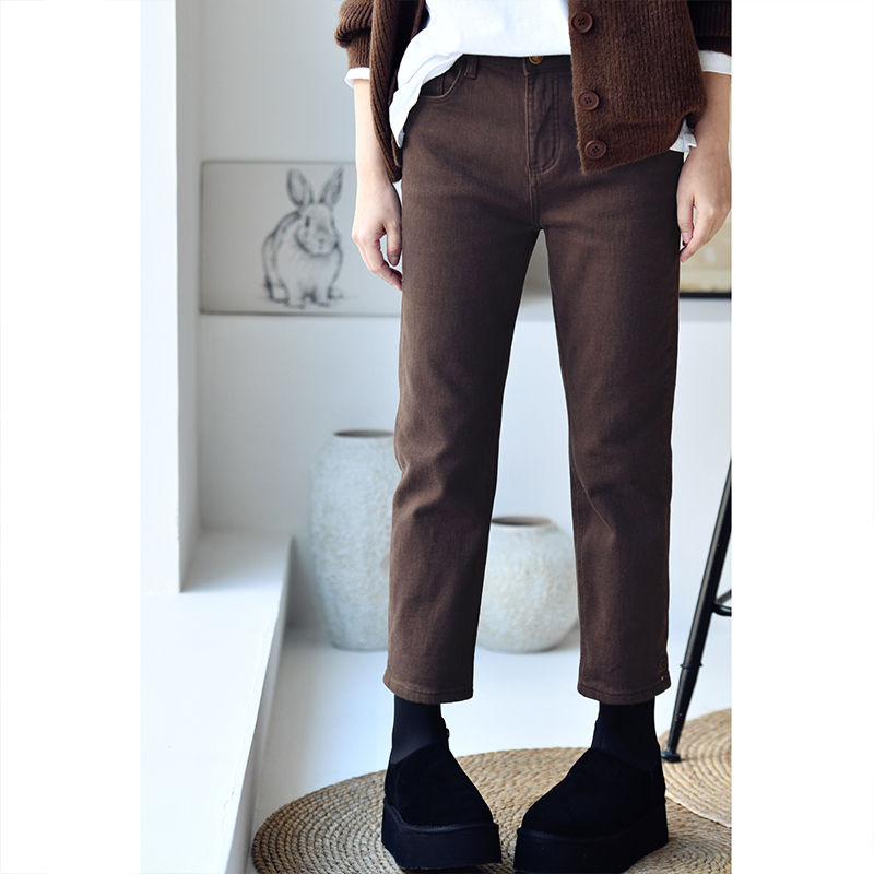 修身显瘦薄绒九分直筒烟管牛仔裤