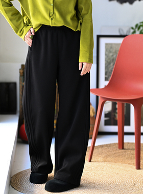 特●K72201 休闲松紧腰加绒前置裤线显瘦黑色弯刀裤女冬 新品包邮