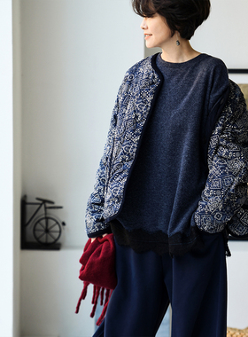 包邮T59290 文艺休闲百搭宽松圆领长袖加厚蕾丝花边打底T恤冬