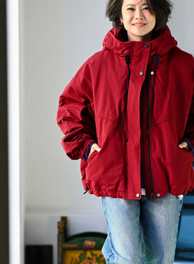 包邮F15723 韩版休闲百搭拼接宽松大版加厚连帽棉服外套女2025冬